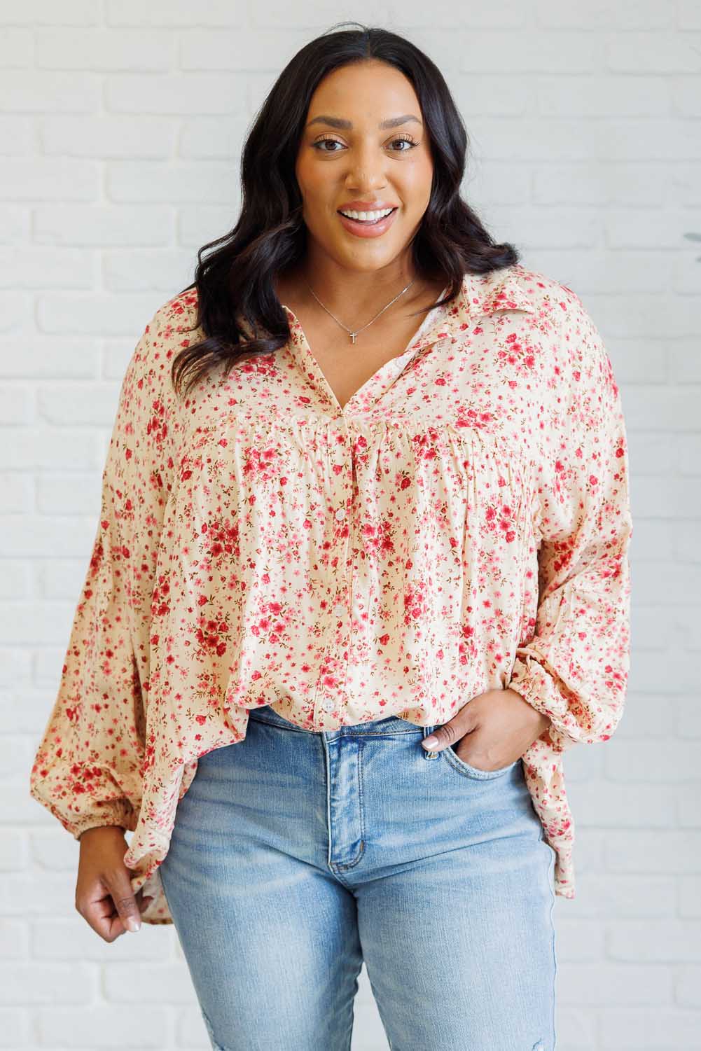 Poplin Woven Floral Button Down Top Andree By Unit   