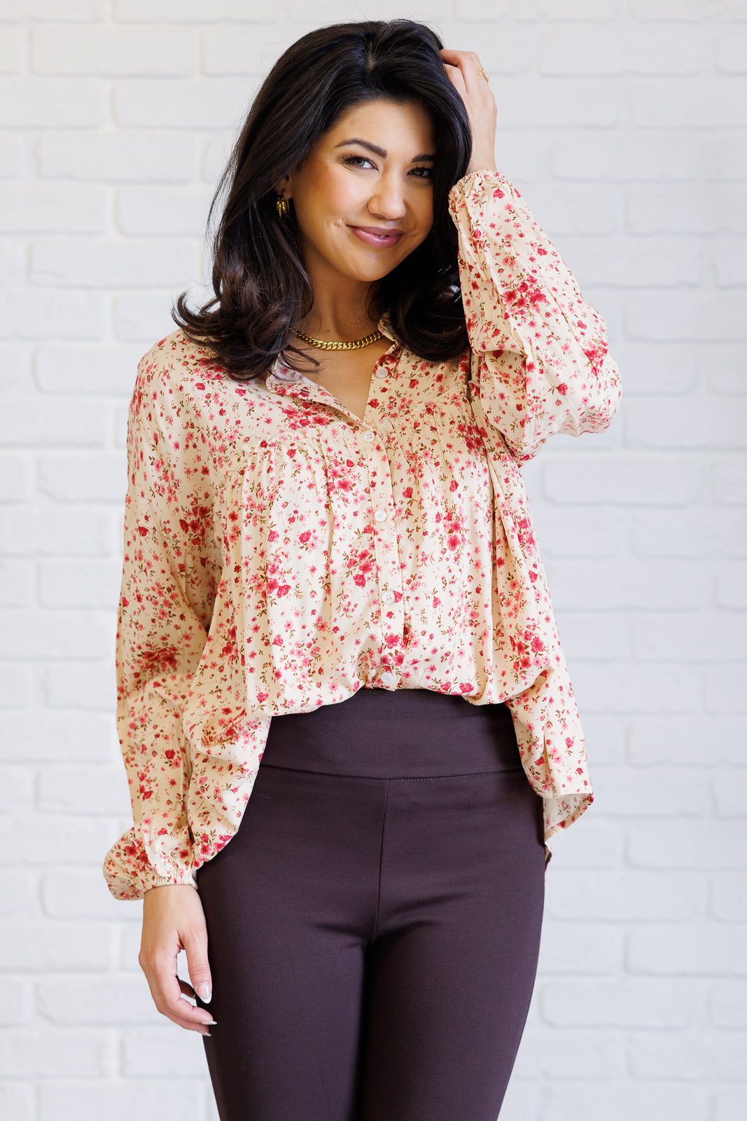 Poplin Woven Floral Button Down Top Andree By Unit   