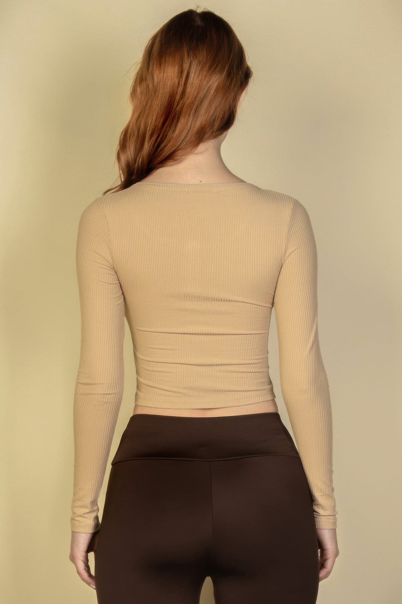 Ribbed Button Up Long Sleeve Crop Top Simmer & Fay L.taupe S