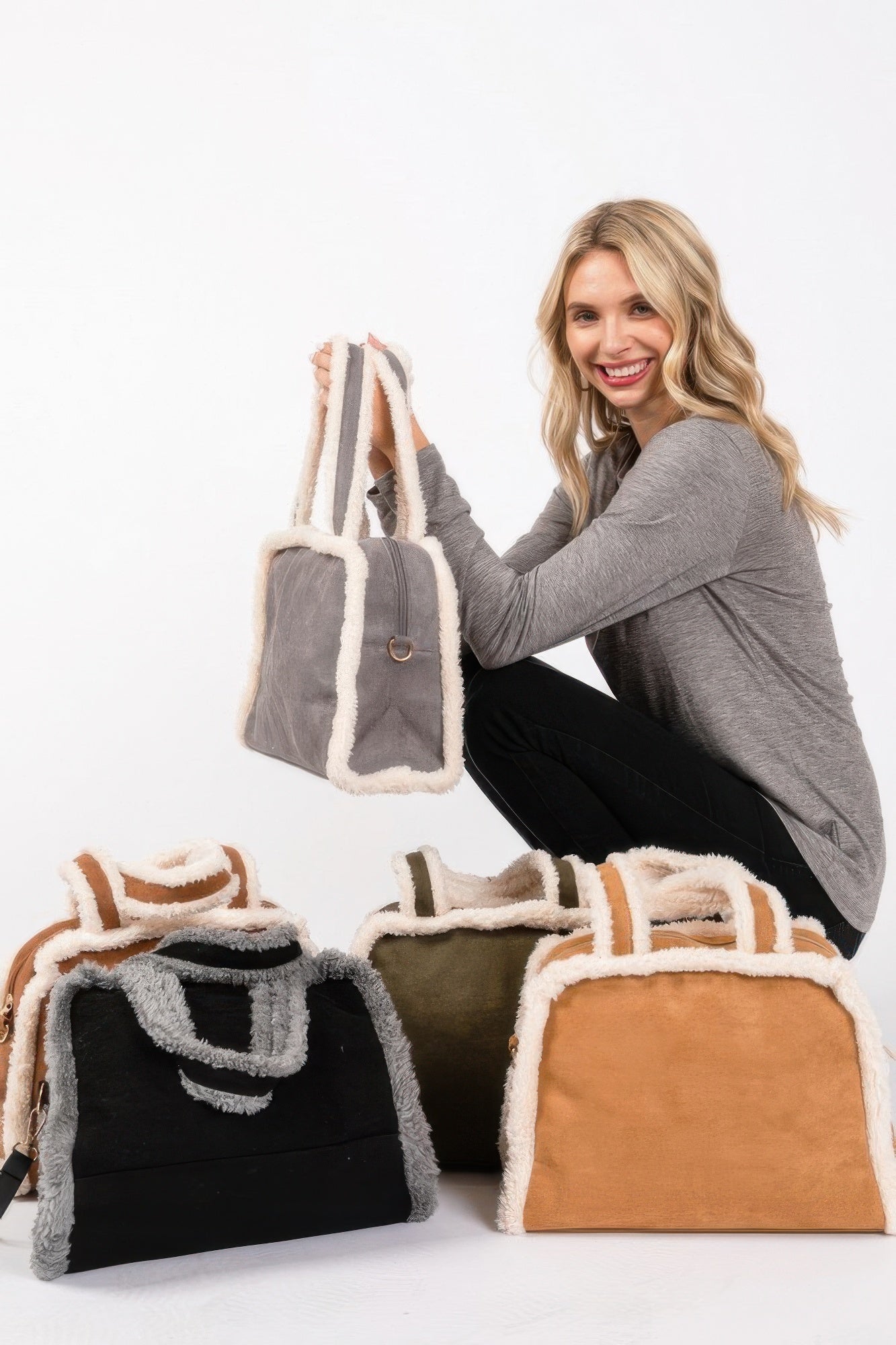 Fleece Trimmed Solid Tote And Crossbody Bag Simmer & Fay
