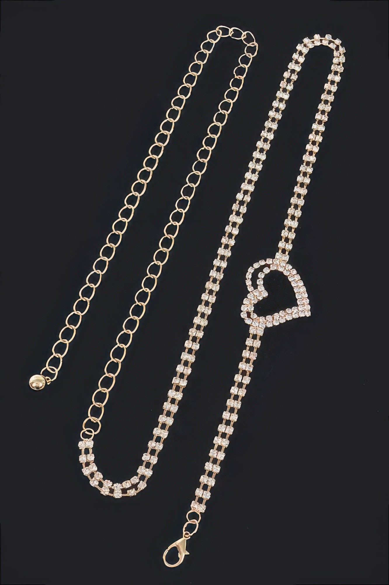 Rhinestone Heart Chain Belt Simmer & Fay Silver One Size Fits All