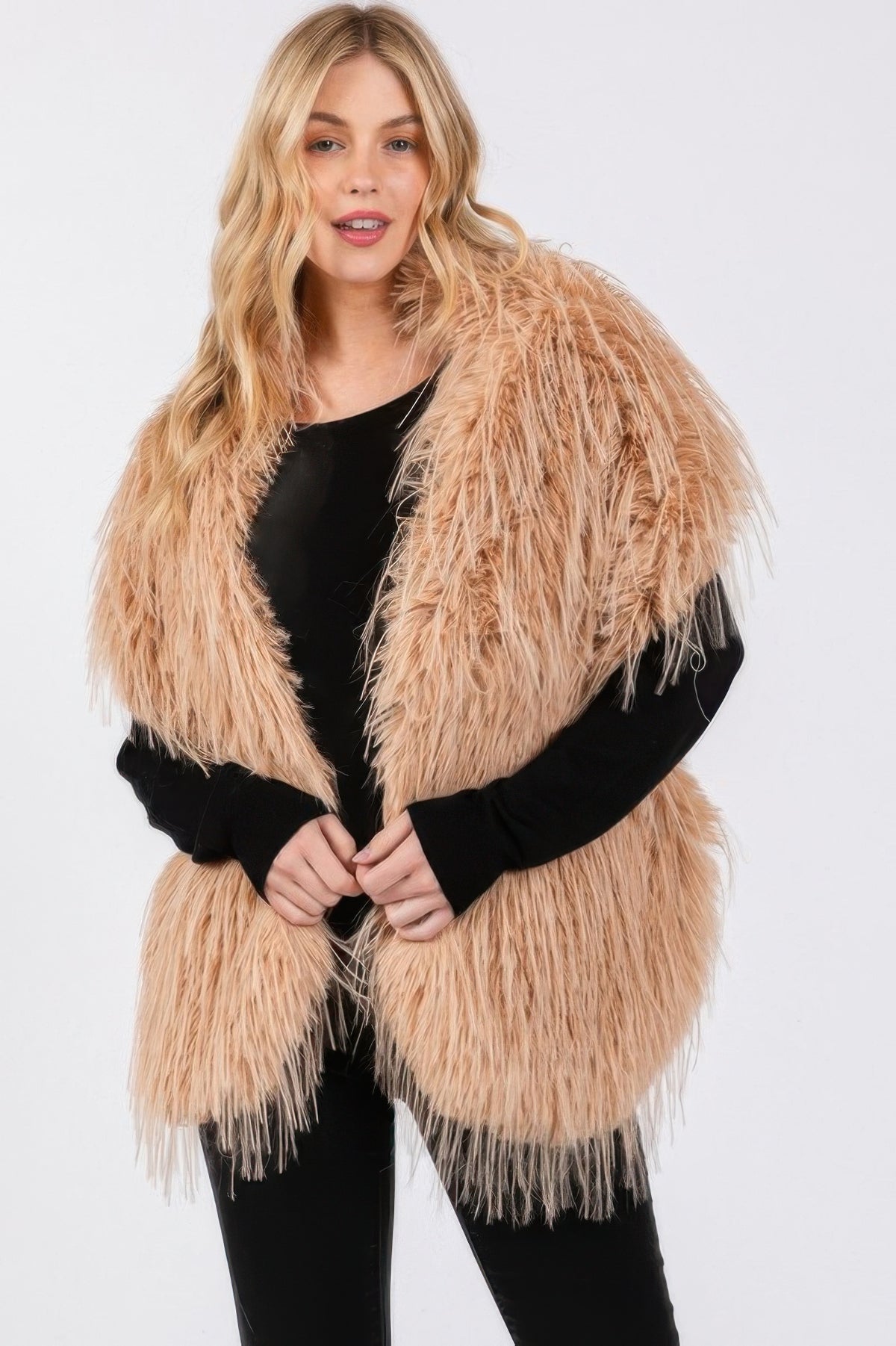 Faux Fur Pull Through Shawl Simmer & Fay Taupe One Size Fits All