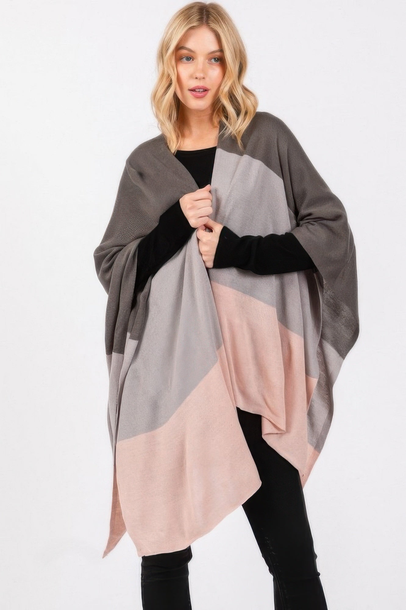 Three Tones Ruana Simmer & Fay Gray One Size Fits All