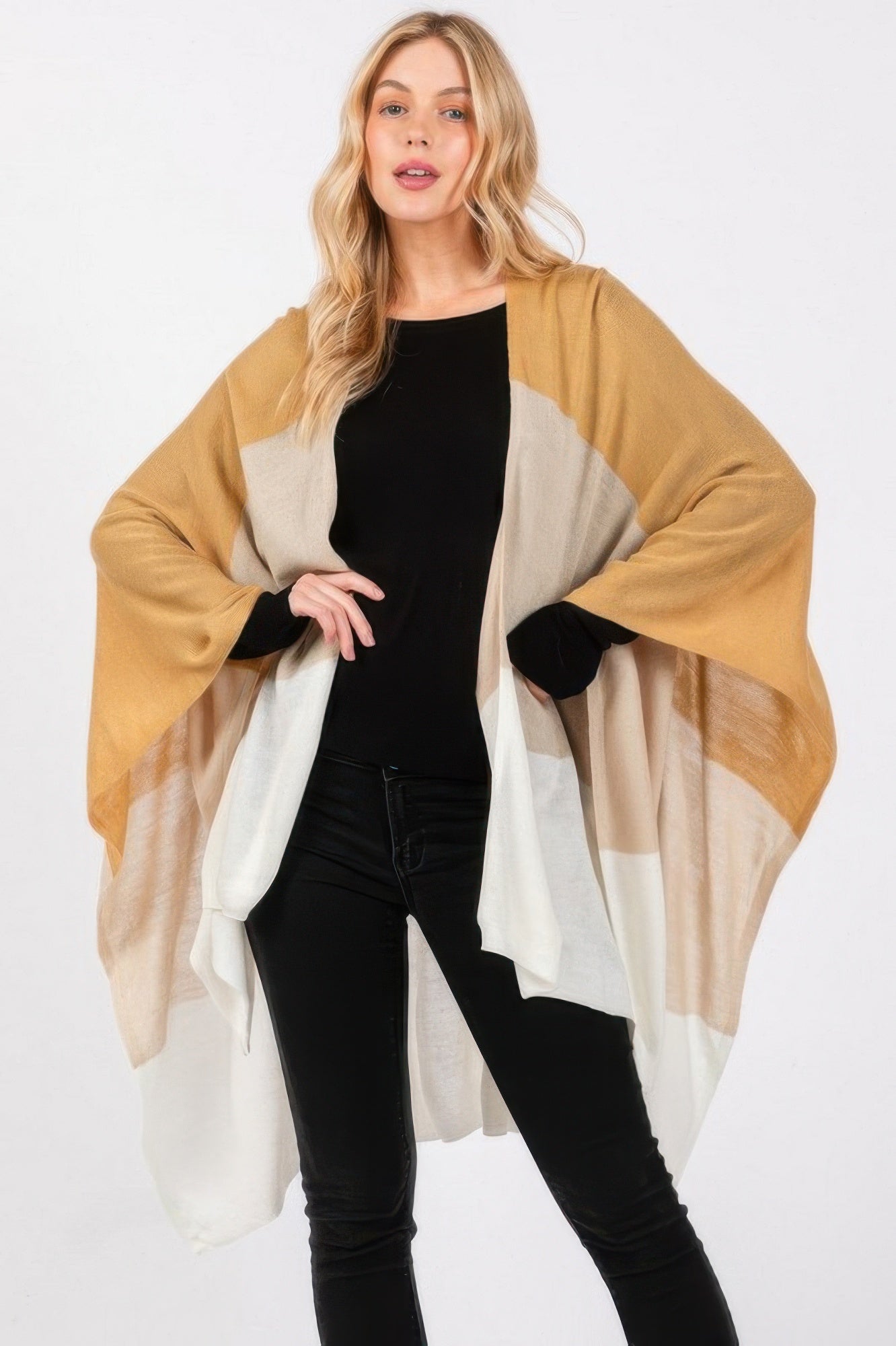 Three Tones Ruana Simmer & Fay Beige One Size Fits All