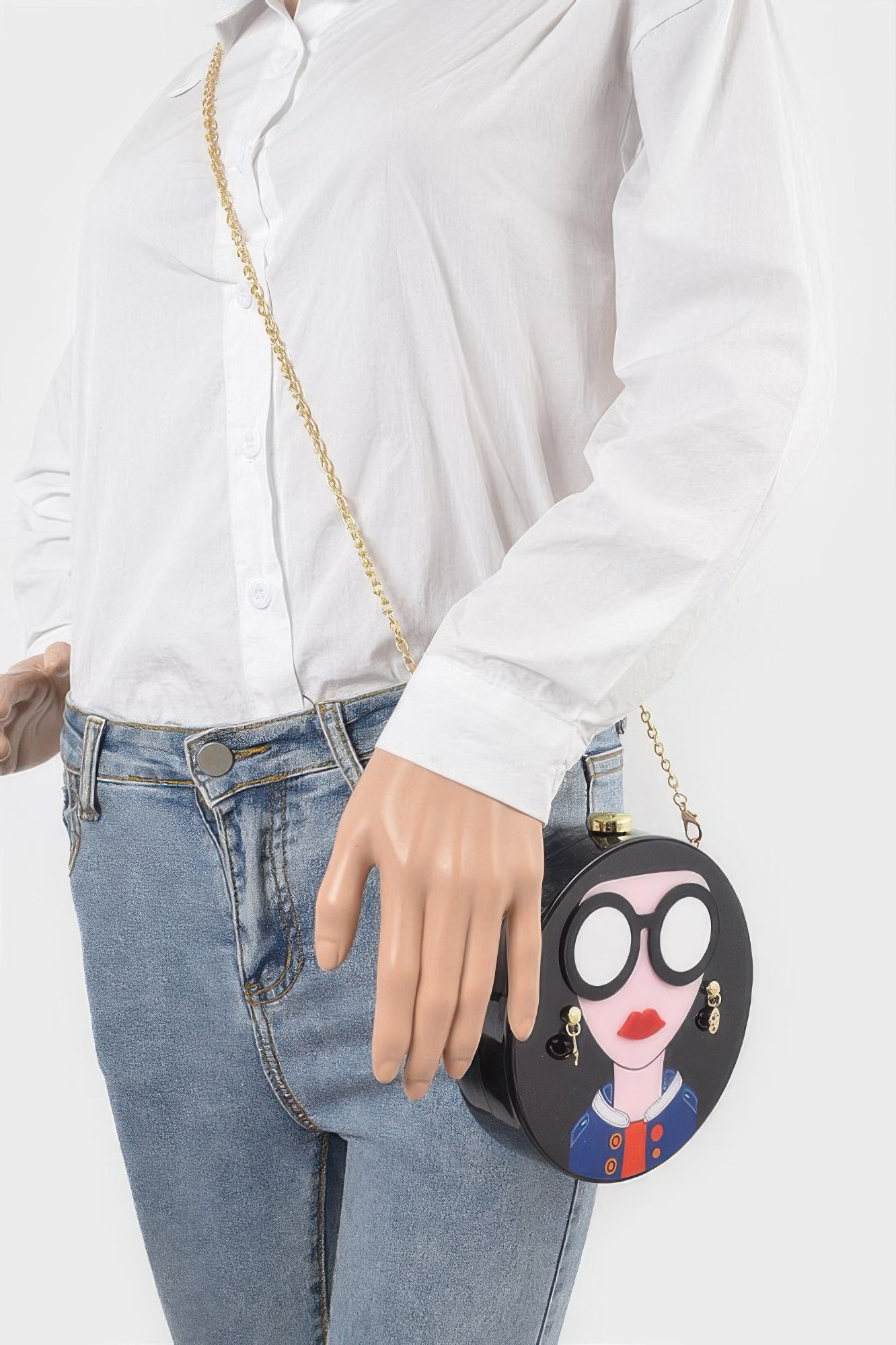 Novelty Fashion Girl Hard-Shell Gold Chain Minaudière Clutch HD Accessories