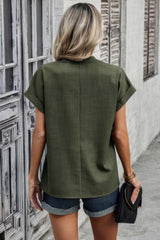 V Neck Solid Short Bat Sleeve Loose Fit Blouse Simmer & Fay