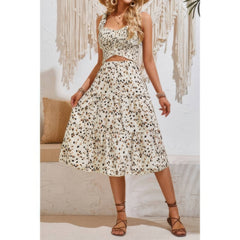 Square Neck Leopard Cut Out Elastic Waist Dress Simmer & Fay