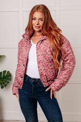 Wish Me Well Floral Printed Puffer Jacket in Rose Multi Polagram   