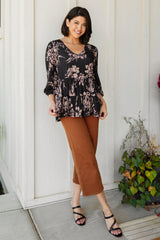 Tiered 3/4 Sleeve V-Neck Floral Top - Shopin LA SALE