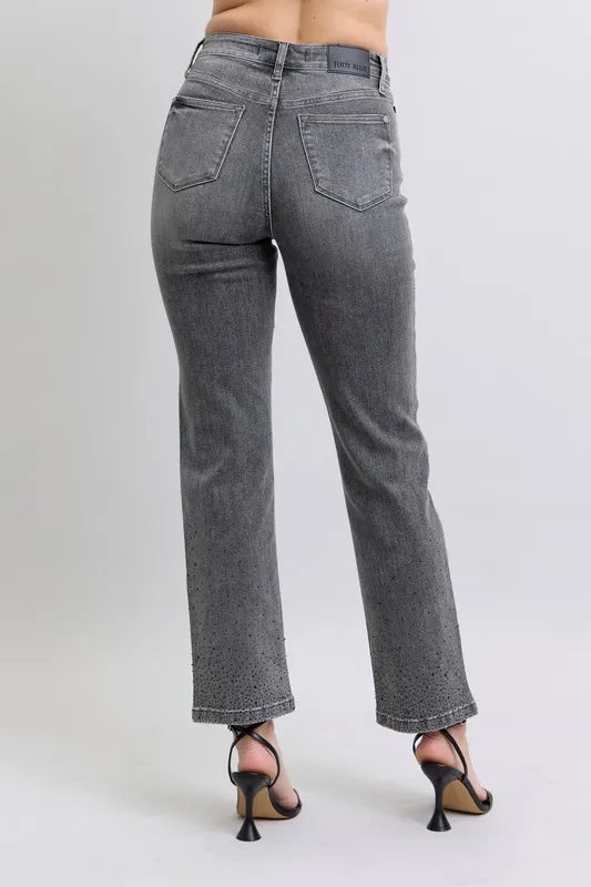 High Waist Rhinestone Straight Jeans Judy Blue