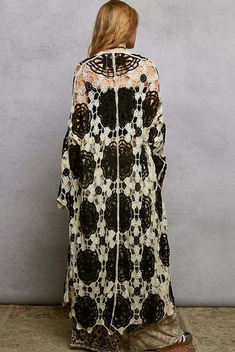 Open Front Crochet Longline Cardigan POL