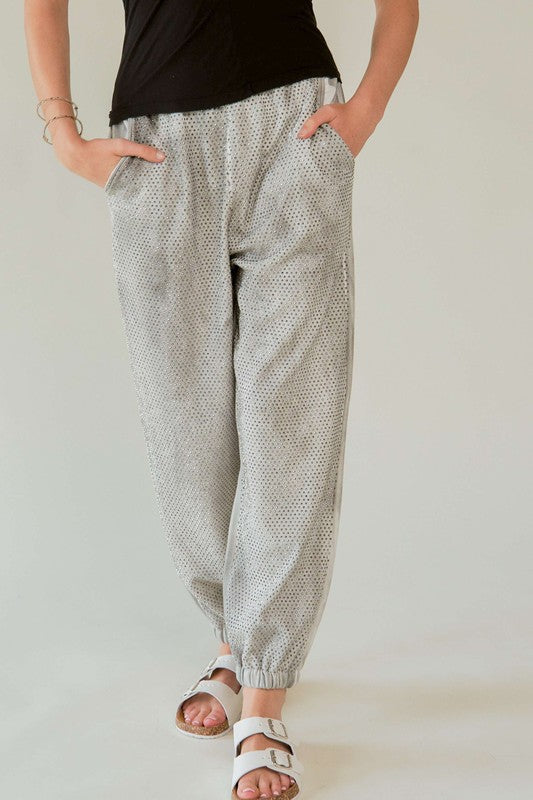 Rhinestone Elastic Waist Joggers Davi & Dani Light Gray S