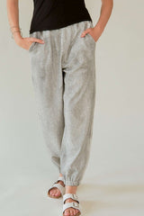 Rhinestone Elastic Waist Joggers Davi & Dani Light Gray S