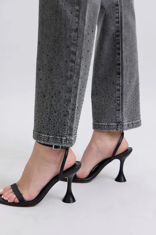 High Waist Rhinestone Straight Jeans Judy Blue