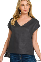 Linen V-Neck Sleeveless Top ZENANA BLACK S