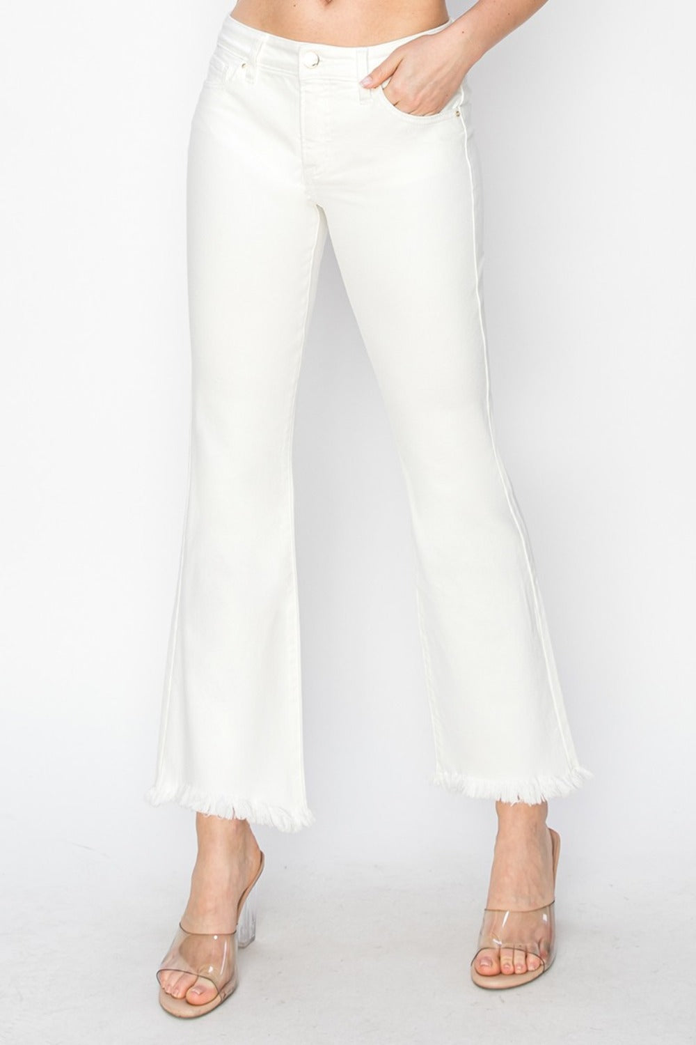 Tummy Control Crop Flare Step Hem Pants Risen   