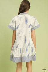 Linen Printed Button-Front Tiered Mini Dress Umgee