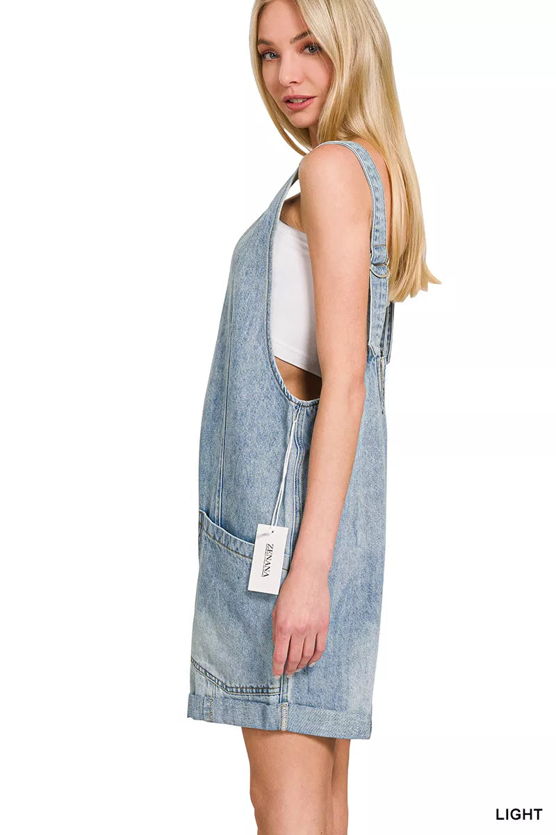 Denim Short Overalls with Pockets ZENANA