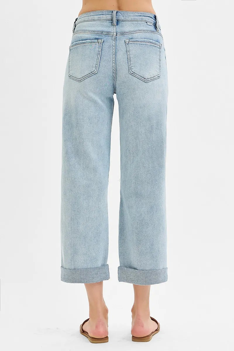 Mid Rise Fit Boyfriend Jeans with Cuff With Plus Size Risen