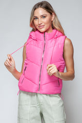 Zip Up Quilted Hooded Vest Snobbish Pink S 