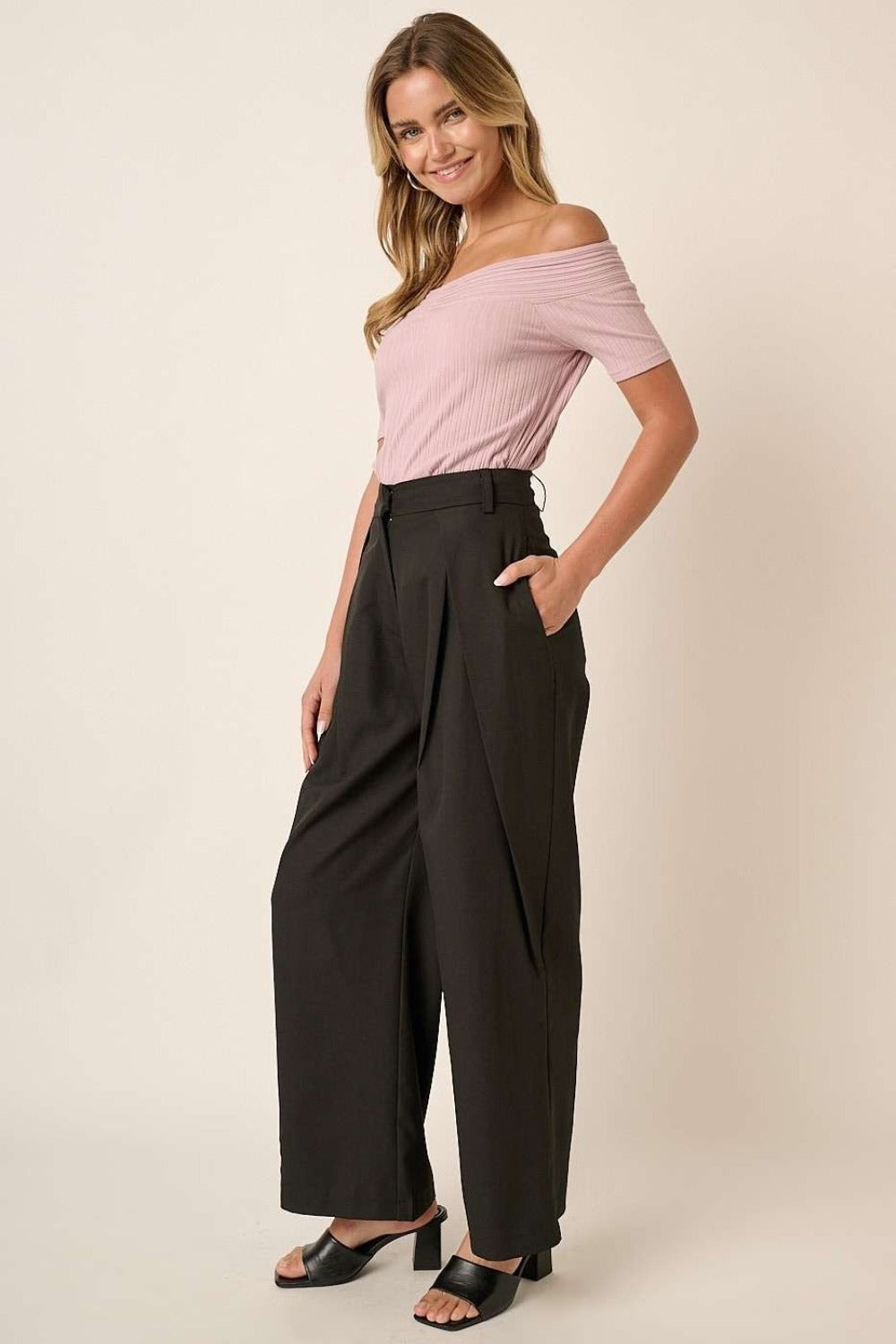 Deep Pleated High Waisted Wide Leg Pants Mittoshop   