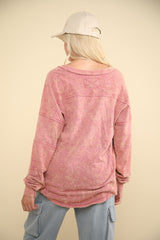 Washed V-Neck Exposed Seam Knit Top Very J   