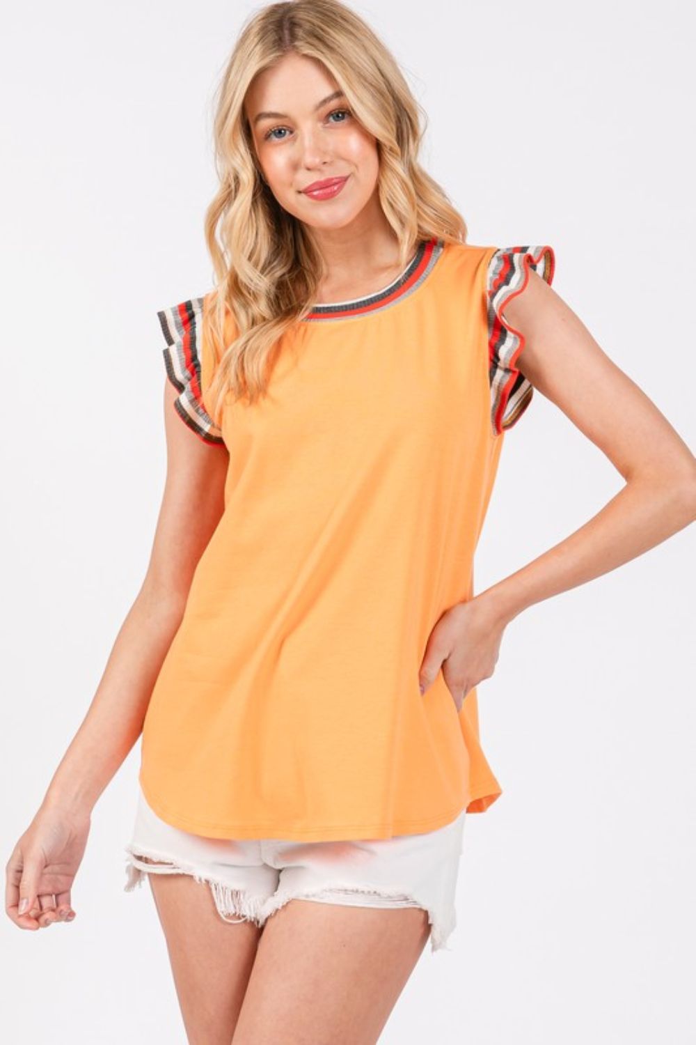 Contrast Striped Sleeveless Round Neck Top Ces Femme