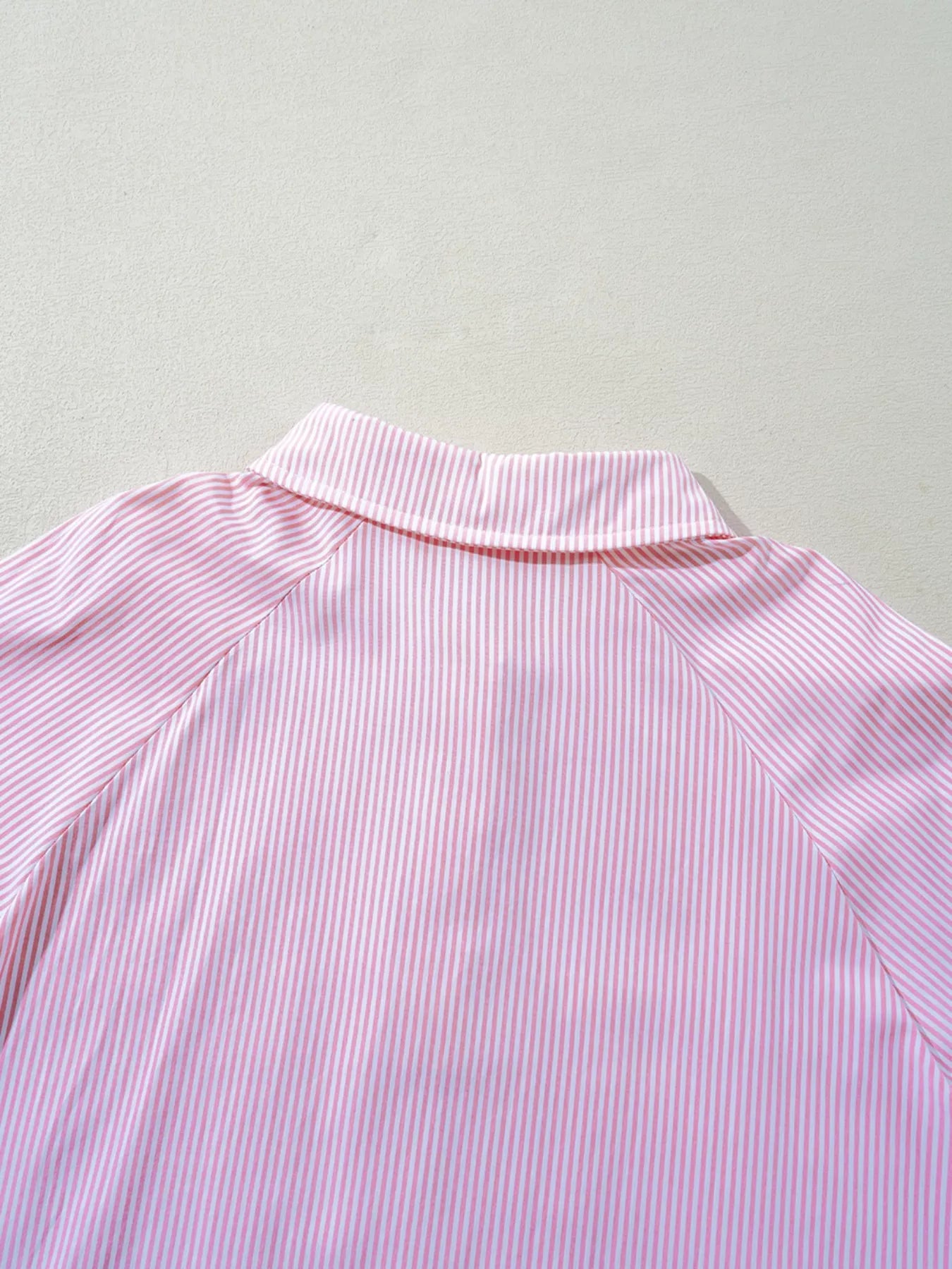 Pinstripe Long Sleeve Smocked Cuffs Button Shirt Collar Blouse Simmer & Fay