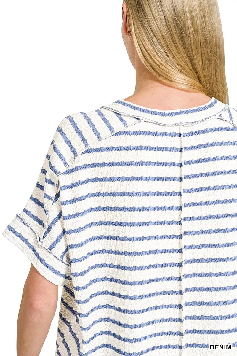 Stripe Jacquard Round-Meck Tee ZENANA
