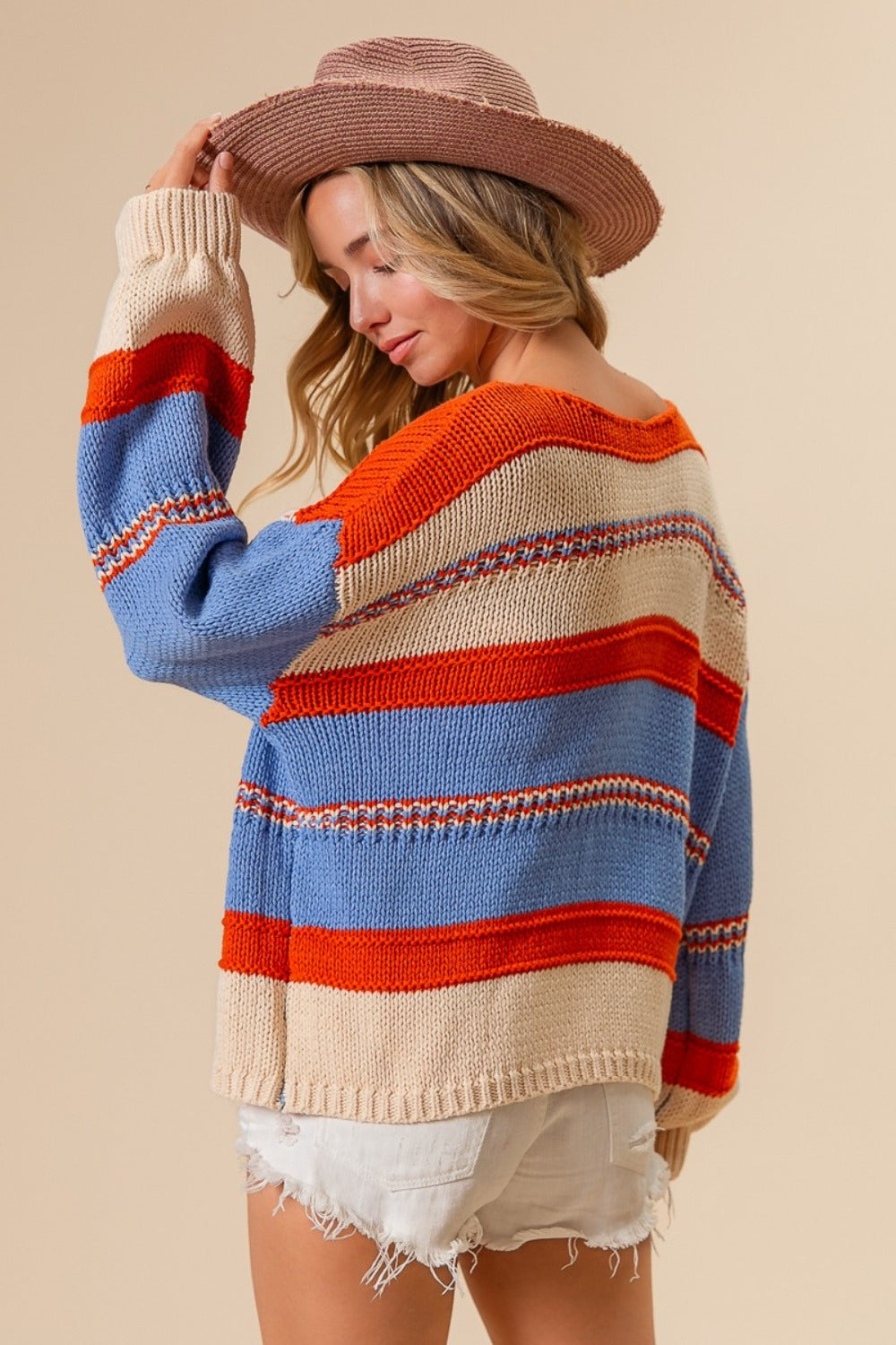 Multi Color Stripe Scoop Neck Sweater BiBi   