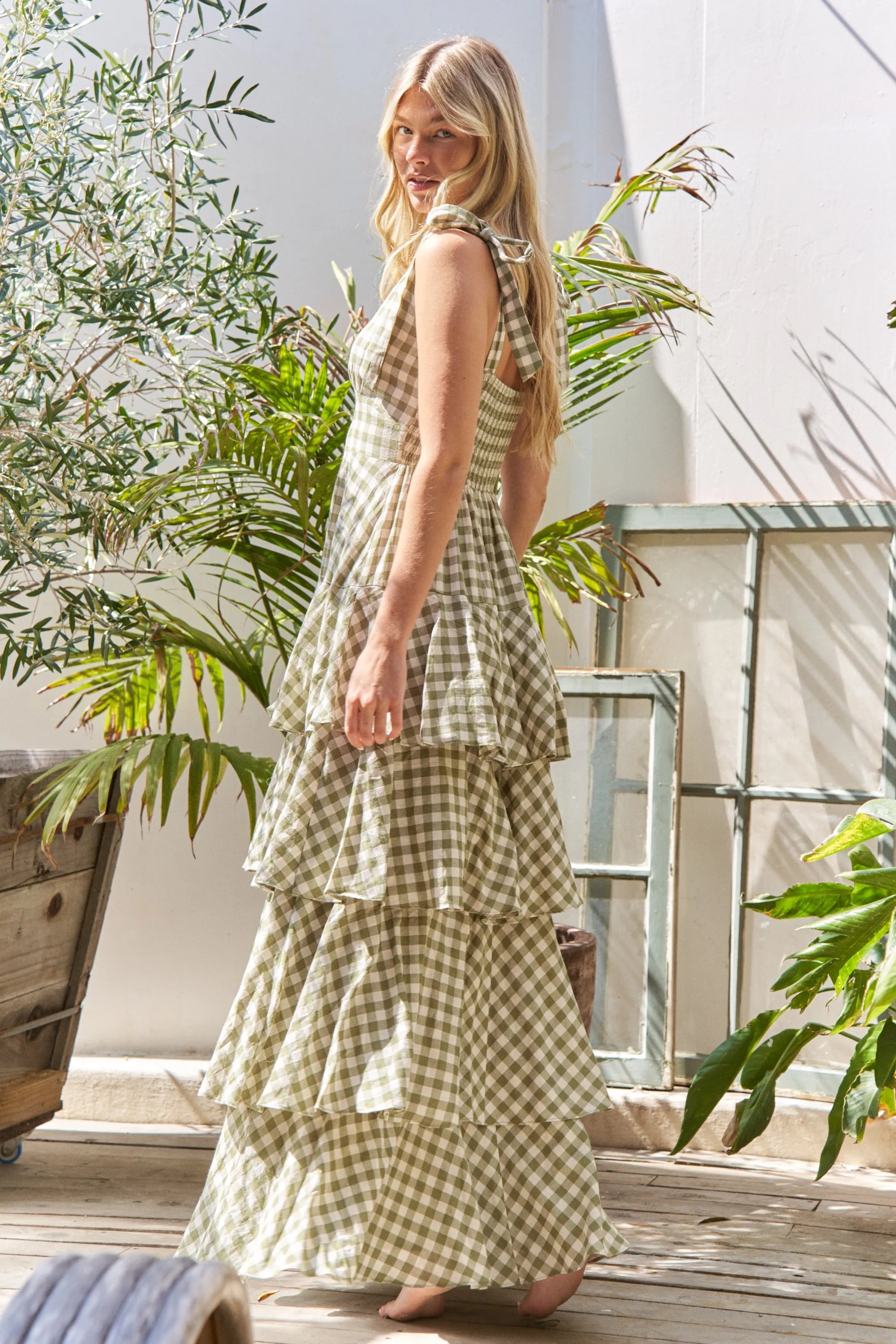 Gingham Tiered Maxi Dress Jade By Jane