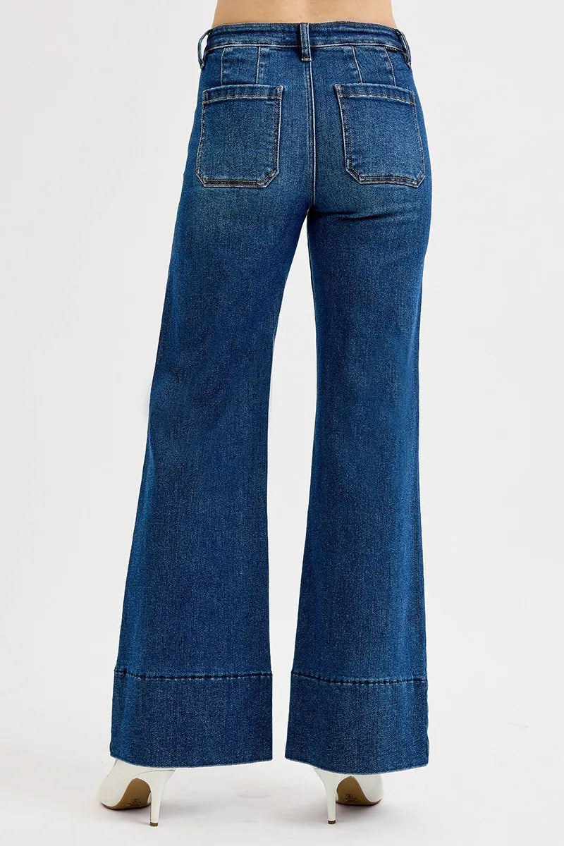 Tummy Control Mid Rise Ankle Wide Flare Jeans With Plus Size Risen