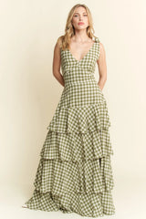 Gingham Tiered Maxi Dress Jade By Jane
