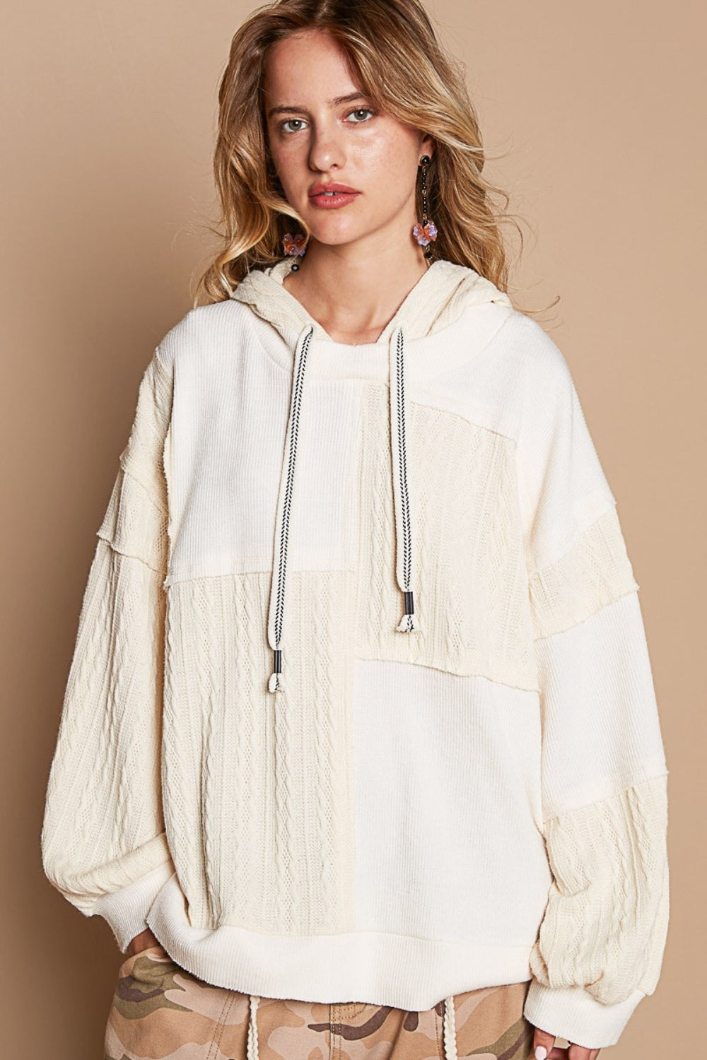 Exposed Seam Hooded Knit Top POL   