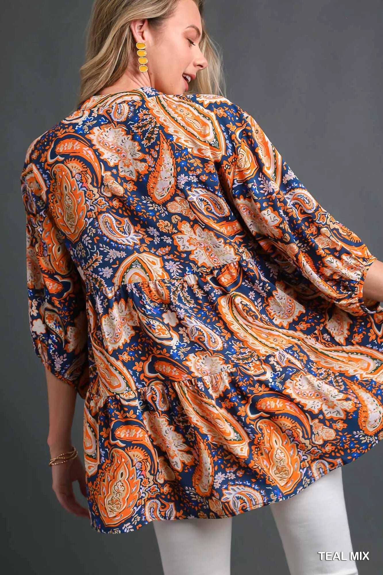 Mix Paisley High Low Boho Tunic Blouse Umgee