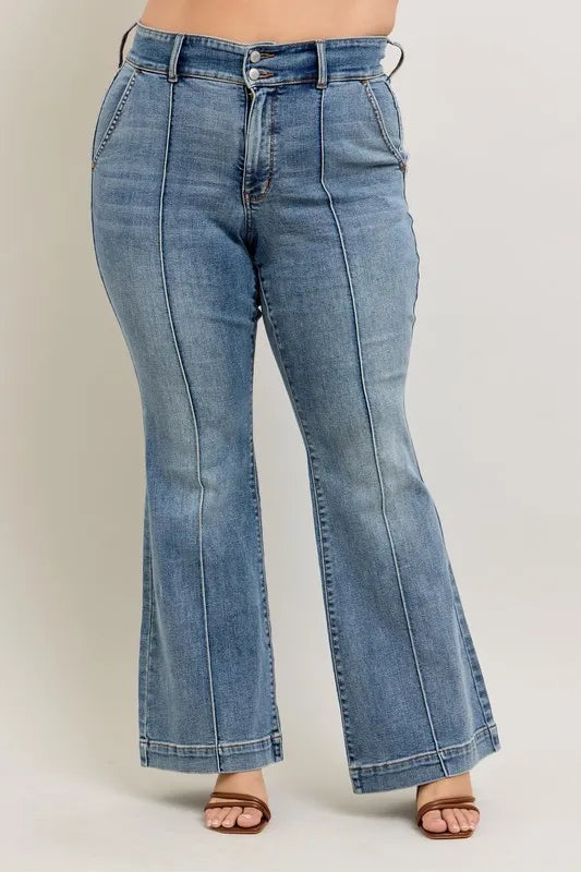 High-Waist Flare Denim Jeans with Front Seam With Plus Size Judy Blue