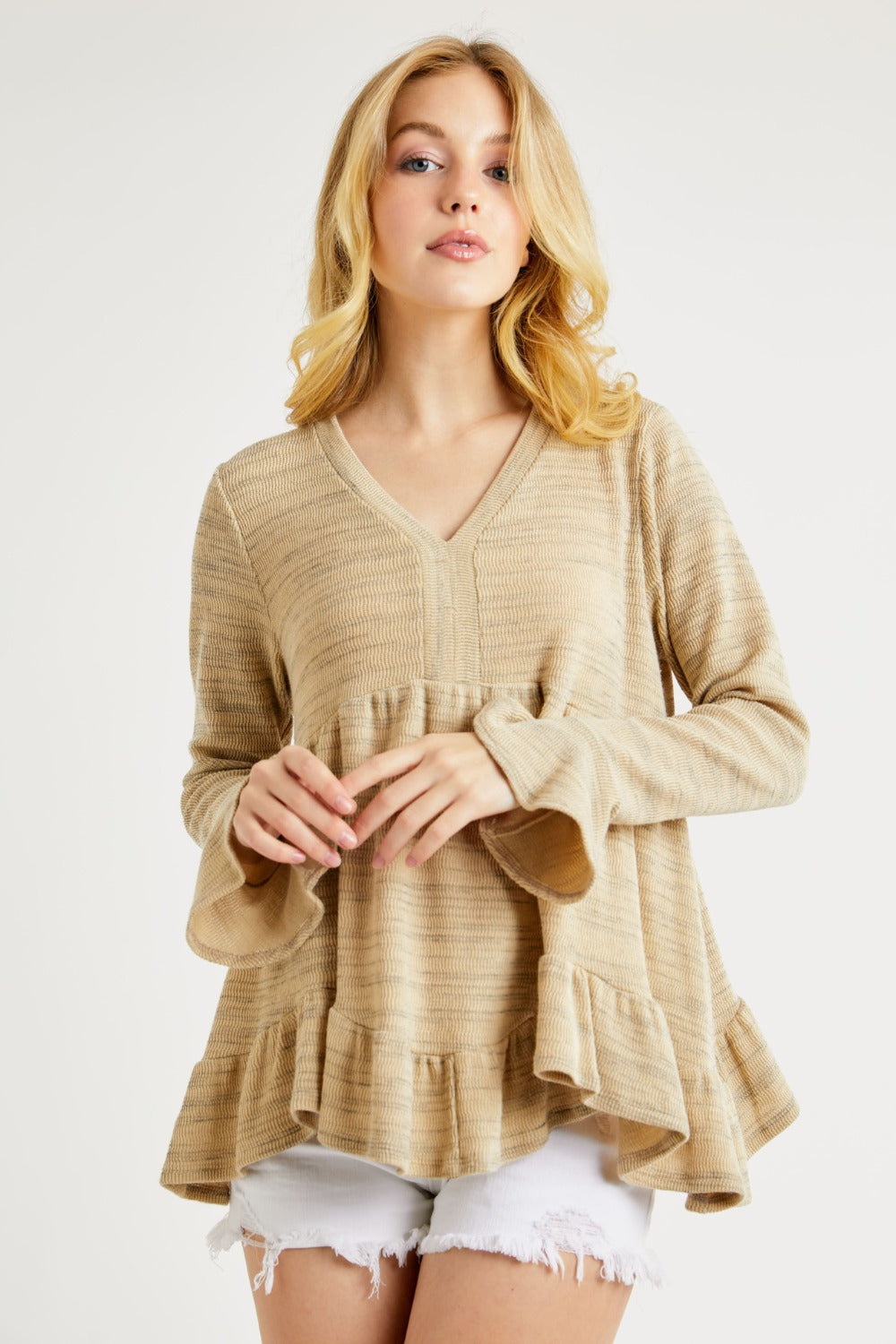 V-Neck Flounce Sleeve Knit Top Hailey & Co   