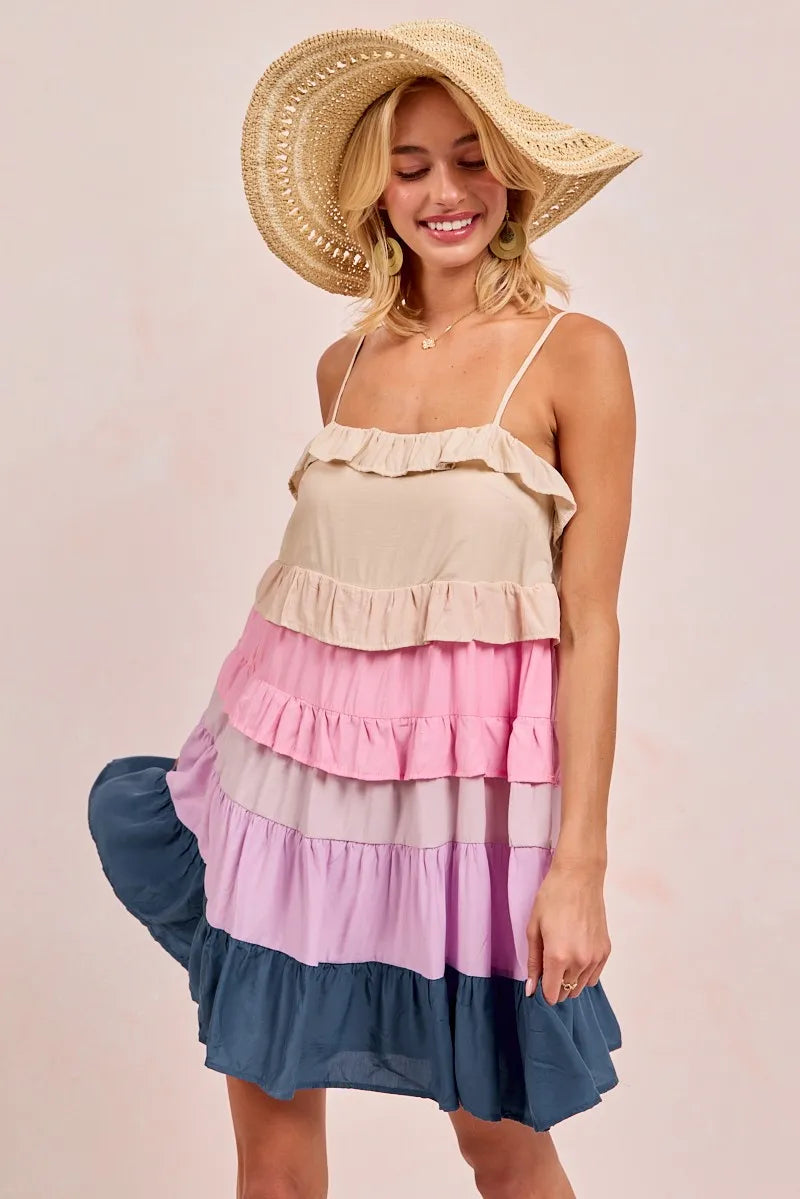 Color Blocked Tiered Dress BiBi