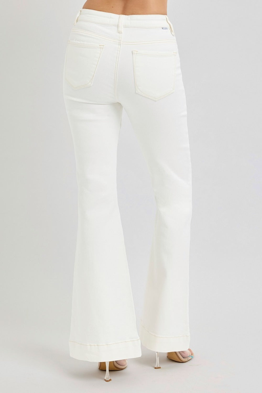 High Rise Front Patch Pocket Flare Jeans Risen   