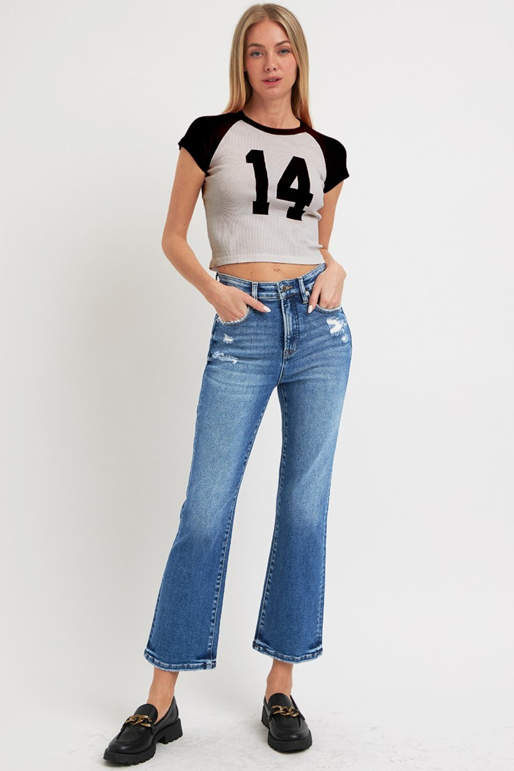 Tummy Control High Rise Crop Bootcut Jeans Risen   