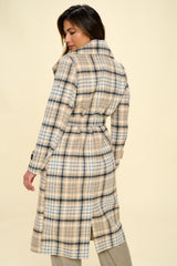 Double-Breasted Plaid Coat with Belt Coalition LA   