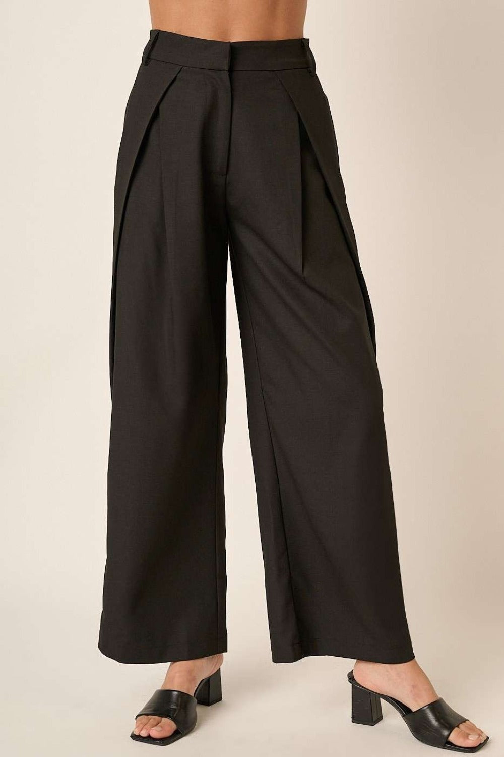 Deep Pleated High Waisted Wide Leg Pants Mittoshop   