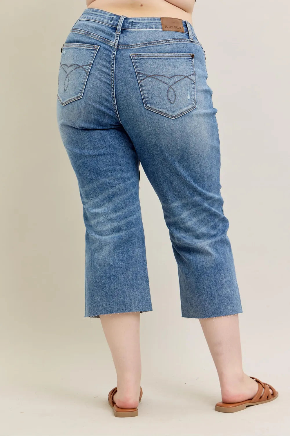 Plus Size High Waist Back Destroy & Raw Cut Hem Crop Wide Judy Blue