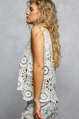 Boho Floral Crochet Sweater Vest with Scalloped Edge POL