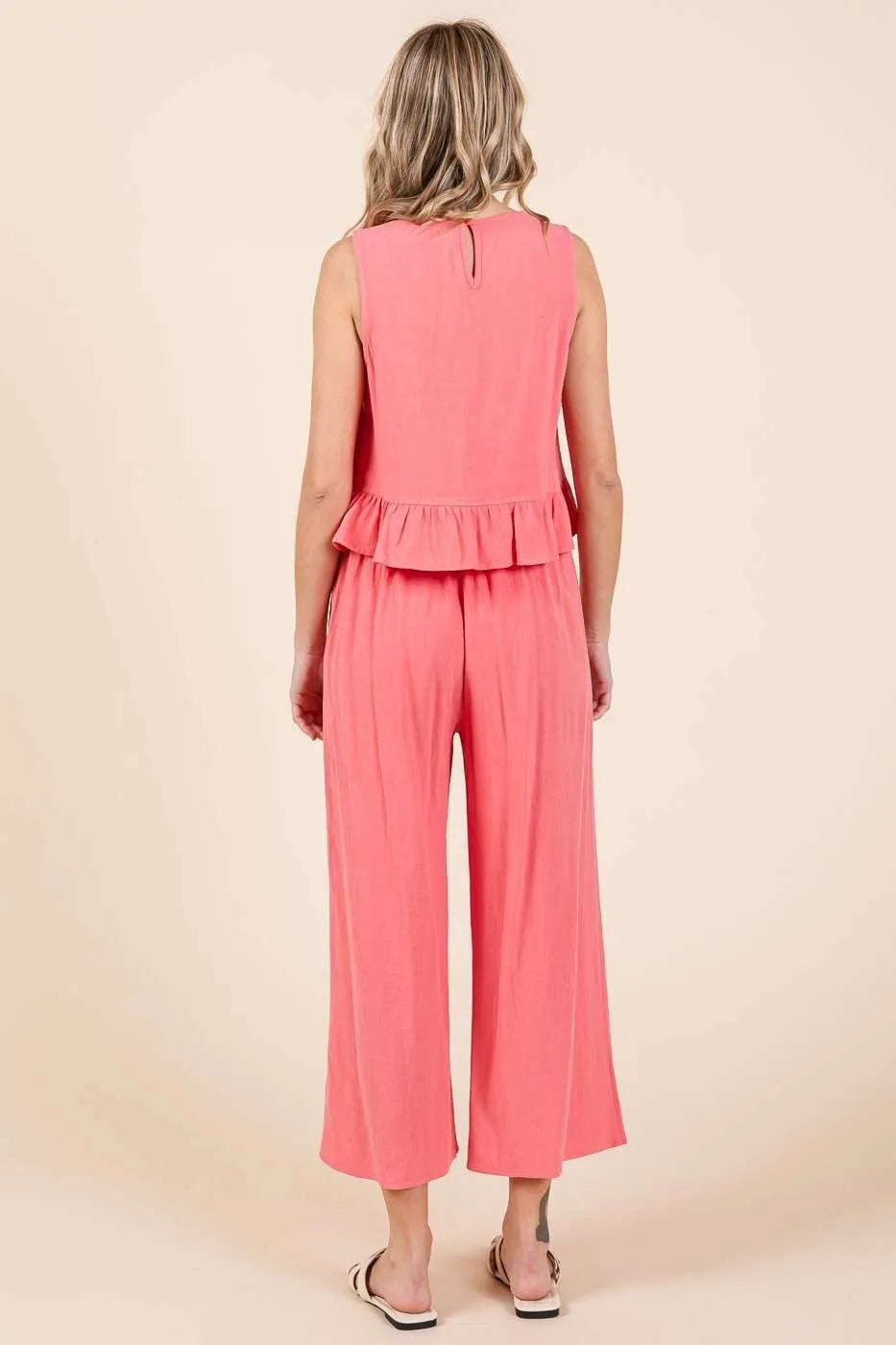 Linen Ruffle Tank Top and Pants Set Mittoshop