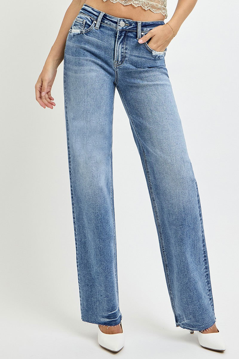 High Rise Straight Leg Jeans with Pockets Risen Medium 0(24) 