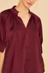 Multi Color Printed V-Neck Open Woven Blouse Top Annie Wear