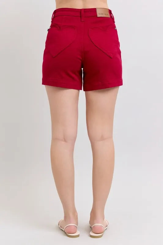High Waist Tummy Control Garment Dyed Heart Shaped Denim Shorts Judy Blue
