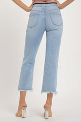 High Rise Raw Edge Crop Jeans Risen   