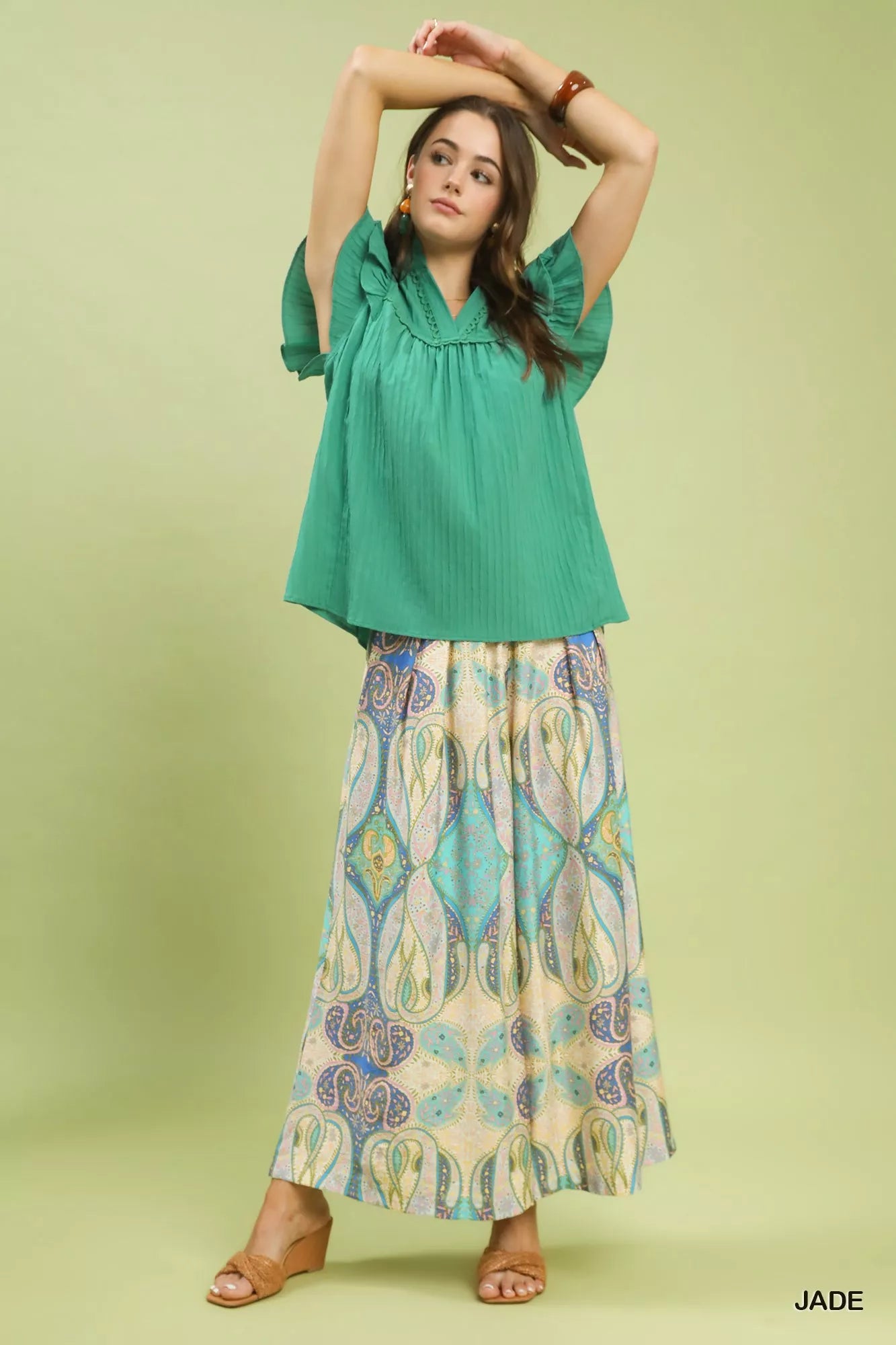 Ruffle Sleeve Textured Babydoll Blouse Umgee